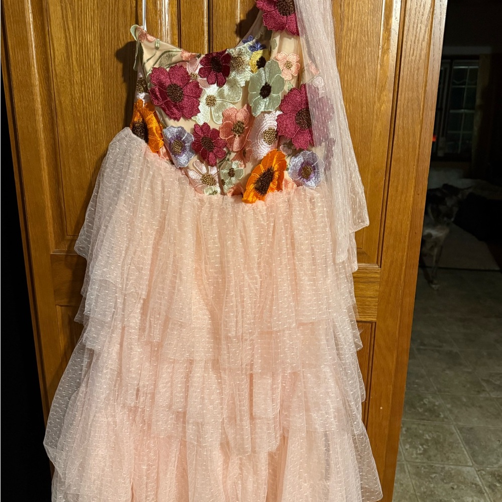 Just Me One Shoulder Floral Dress - Pink and Multicolor